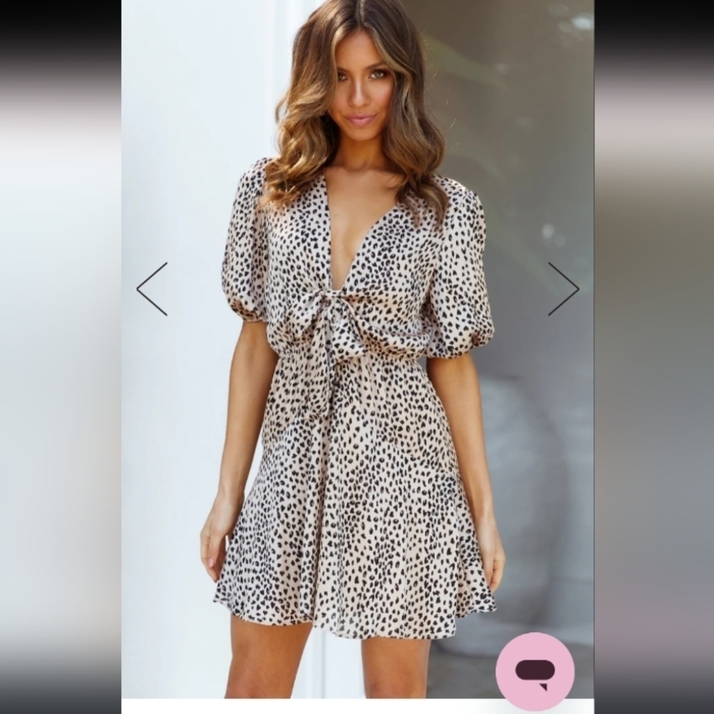 Hello Molly Cheetah Print Mobwife Flowy Boho Lightweight Bow Tie Belted Dress 4